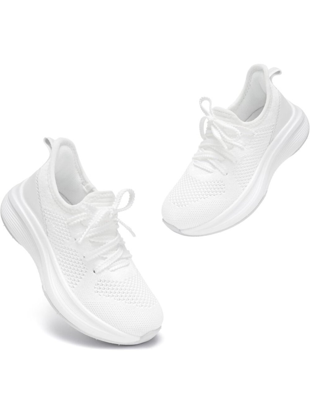 Girls White Knit Tennis Shoes Slip-On Kids Running Shoes Athletic Running Shoes